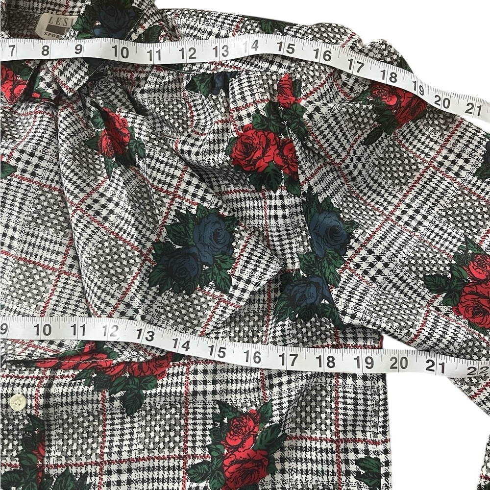 Vintage graphic rose pattern blouse with jabot 1970s medium - Picture 5 of 9